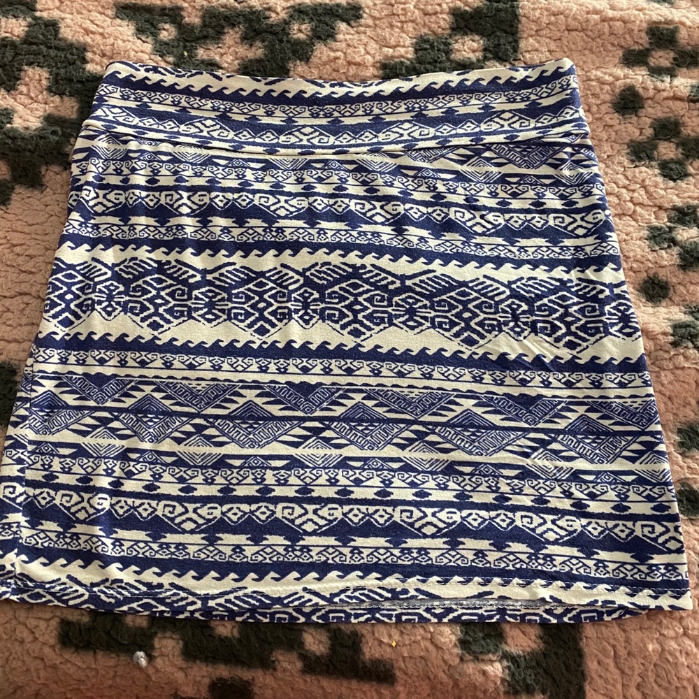 Blue & White Shapes Mini Skirt
